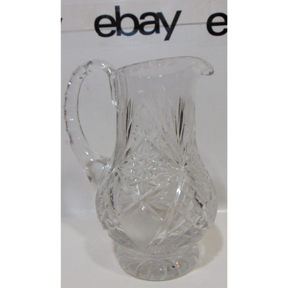 Crystal Water Pitcher Vintage Cut Glass Original Ornate Stars Design Diamond 7.5